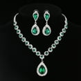 thumbnail image 2 of Juwaliy Women Bridal Wedding Jewelry Set Teardrop Crystal Necklace Earrings for Bride Bridesmaid Party Prom Gifts Green, 2 of 7