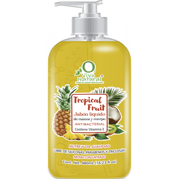 Jabón Líquido Antibacterial VivoNatural para Manos y Cuerpo aroma Tropical Fruit 480 ml con extracto de Aloe Vera