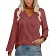 thumbnail image 2 of laiqvcdr Womens Long Sleeve Sweaters，Casual V Neck Lightweight Knit Sweater Tops, Trendy Outfits Tunic Sweaters,Red,Womens Plus S, 2 of 8