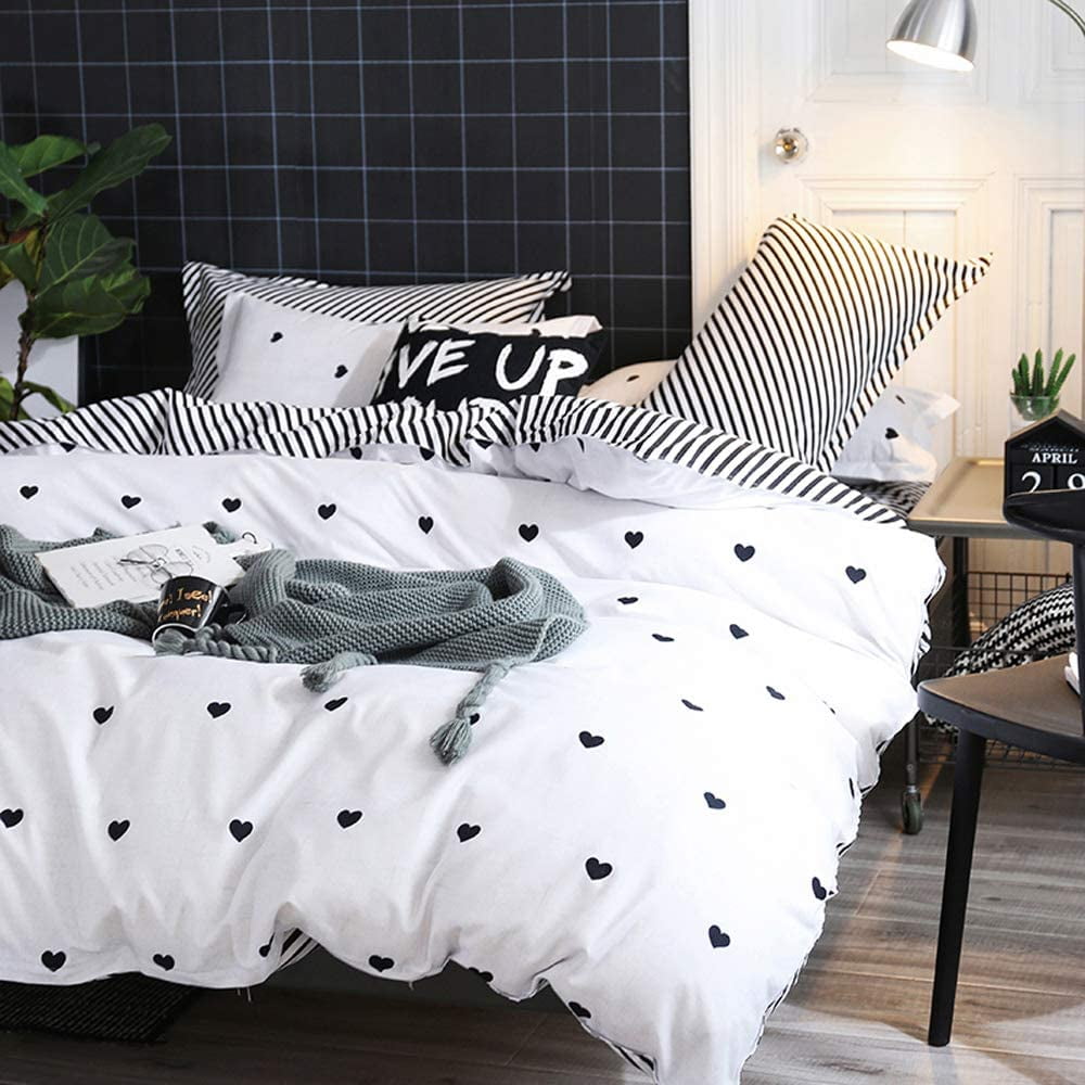  Lemfux 100% Cotton Black and White Striped Comforter Set, Polka  Dot Print Fluffy Thick Bed Comforter Sets, Modern Unisex Designer Bedding  Set, for Home Hotel Dorm, All-Season, King Size, 3 Piece 