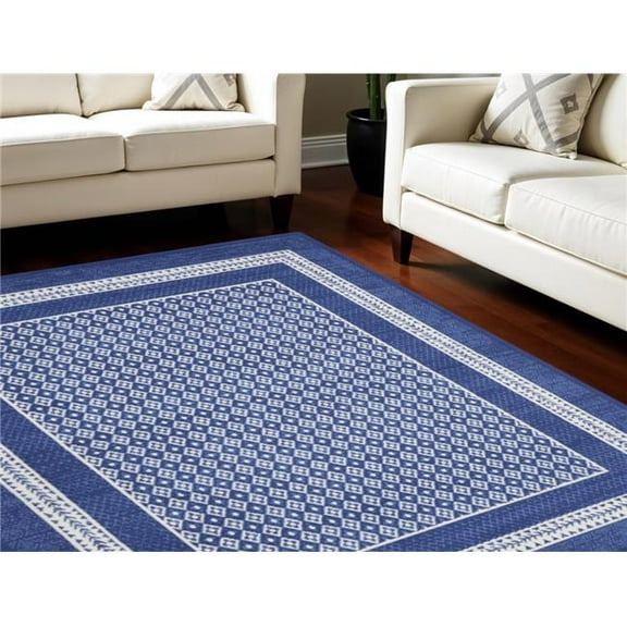 HomeRoots 550700 7 x 10 ft. Geometric Distressed Non Skid Rectangle Area Rug, Ivory & Navy Blue