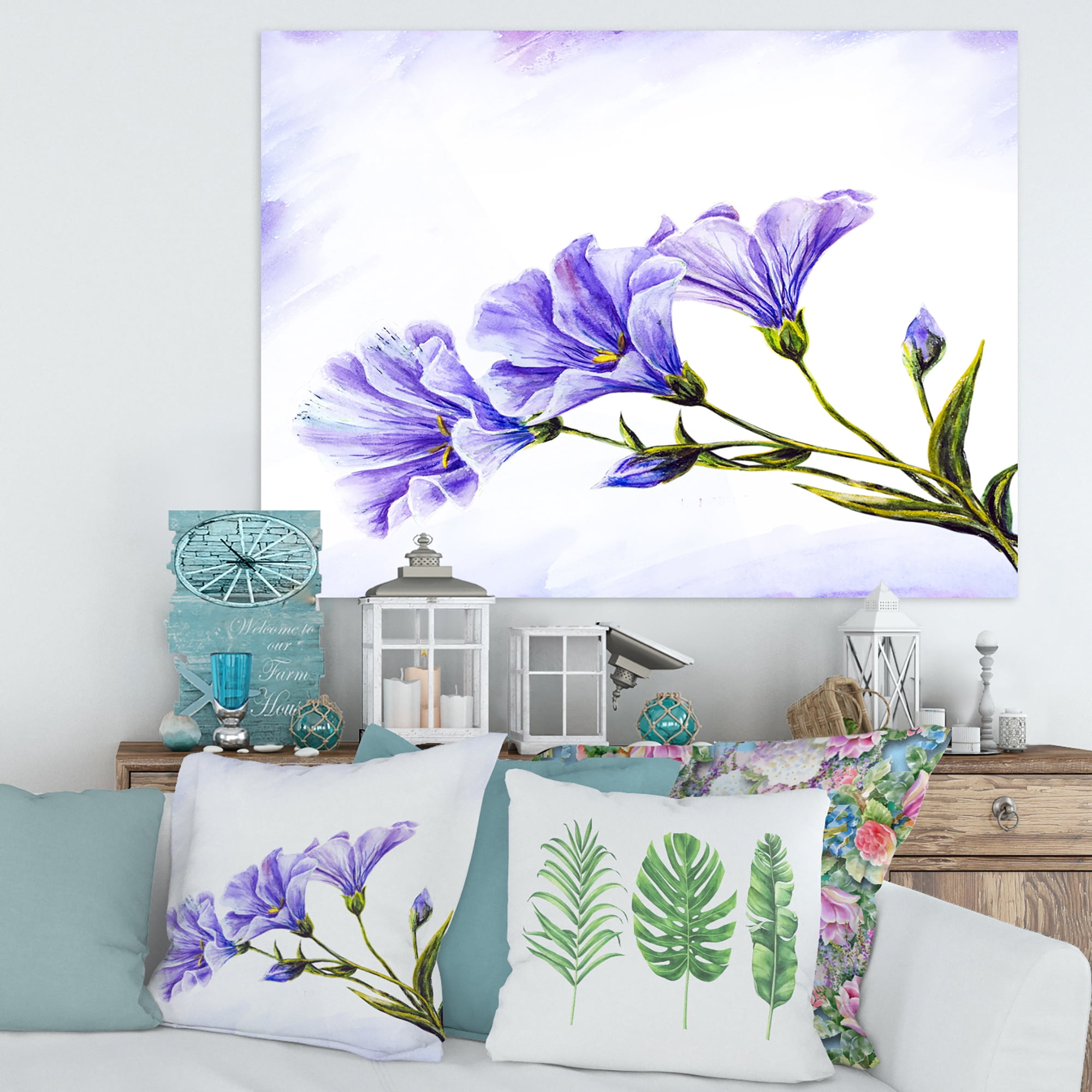 Designart ' Blue Wildflowers With Leaves II ' Traditional Canvas Wall Art Print