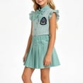 thumbnail image 5 of Amidoa Girls Summer Outfits 2 Piece Short Sleeve Cute Ruffle Sleeveless Top and Pleated Skirt Kids Clothing Sets Green Size 14, 5 of 6