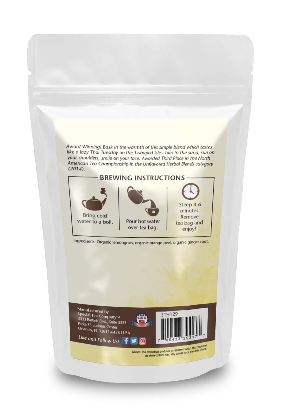 Special Tea Koh Samet Sun Ginger, Orange Peel, Lemon Grass Herbal Tea, 20 Tea Bags