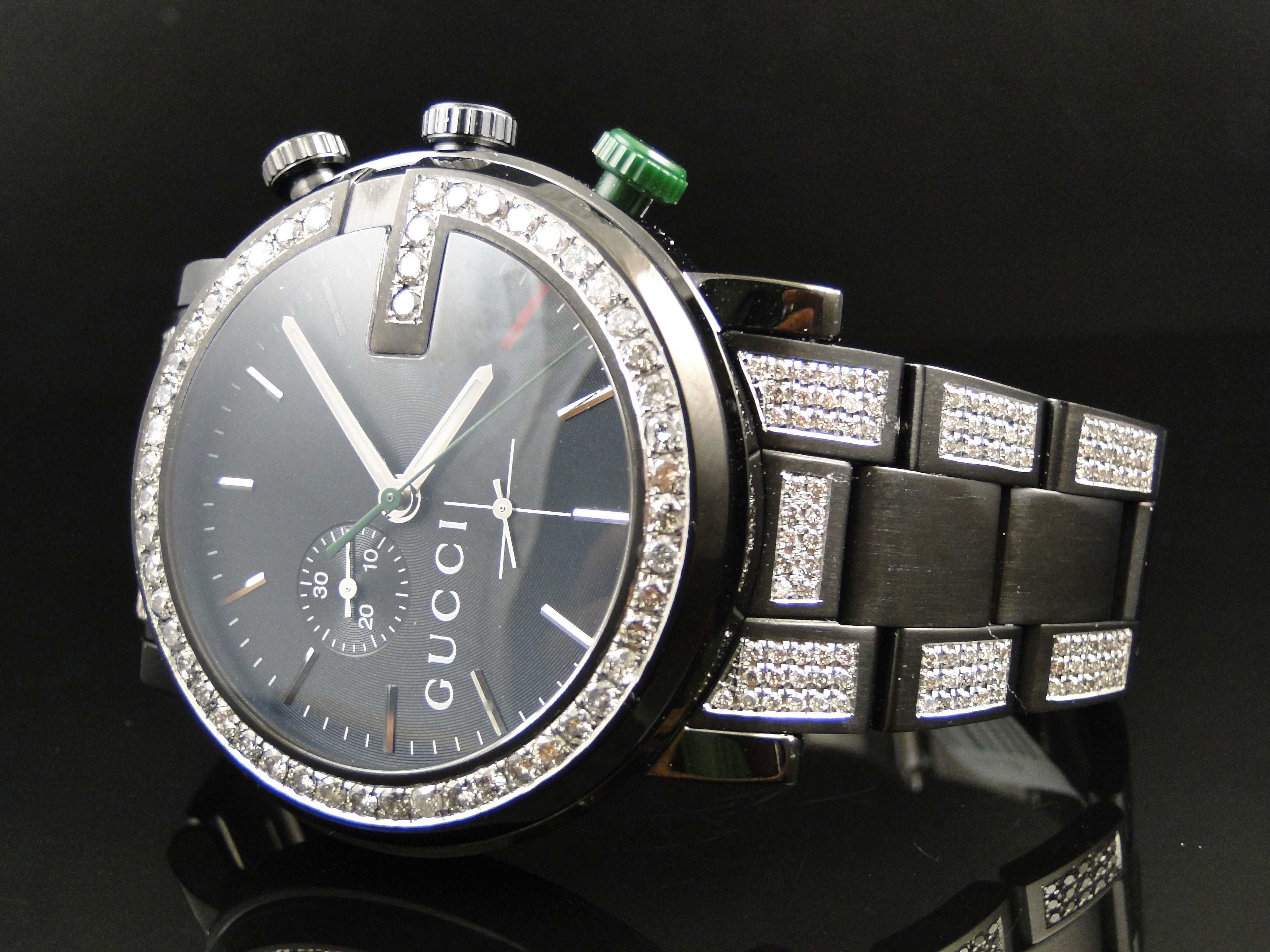medaljevinder Rasende Derbeville test Gucci Mens Custom Black PVD YA101331 Diamond Watch 6.5 Ct - Walmart.com