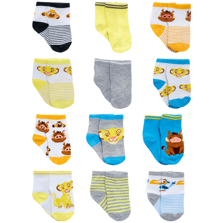 Disney Baby Boys’ Socks - 12 Pack Mickey Mouse, Winnie The Pooh, Lion King, Toy Story (Newborn/Infant)