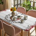 thumbnail image 3 of Pink Roses Table Cloths for 5 Foot Rectangle Tables, Spring Horseshoes Floral Leaves Gray Wood Patio Waterproof Elastic Fitted Tablecloths, Washable Rectangular Table Cover for Camping, 3 of 8