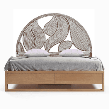 Handmade Half Moon Wooden Round Mandala Carving Wooden Furniture Bed Headboard (Twin XL Size- 55x42x1 -inches)