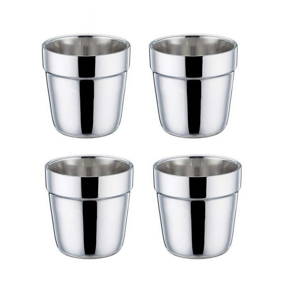 Coffee Cup Espresso Cup Mug Set of 4, Double Wall Stainless Steel Tea Cups, Reusable & Stackable, Mirror Finish - 6 Ounce