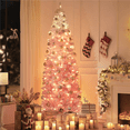 thumbnail image 3 of Yaheetech 7.5Ft Pre-lit Flocked Pencil Artificial Christmas Tree with Lights,Pink Gradient, 3 of 8