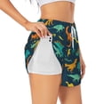 thumbnail image 2 of Bixox Women's Colorful Dinosaur pattern 2 in 1 Running Shorts - Lightweight Athletic Workout Gym Yoga Shorts Liner with Pockets - X-Large, 2 of 7