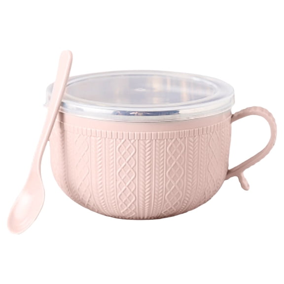 1 Pc Round Meal Mug, Soup Mugs with Clear Lids, Stainless Steel Bowl with Handles, Mug Bowls for Soup and Instant Noodles, Oatmeal, Salad, 5.51x3.74 inch