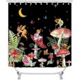 thumbnail image 2 of Juego de 4 cortinas de ducha con diseño de setas rojas, diseño de luna, estrellas, mariposas, plantas, flores y botánicas, cortina de ducha de tela impermeable negra, alfombrilla de baño, 2 of 7