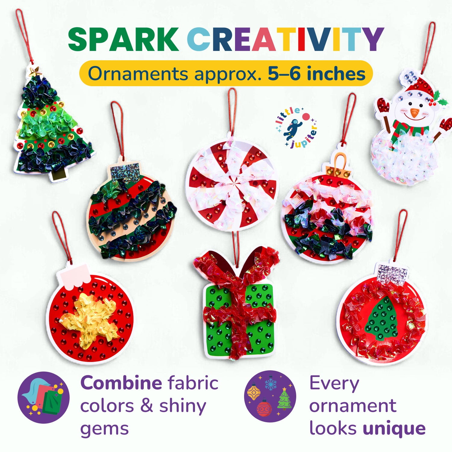 DIY Gem & Poke Art Christmas Ornaments for Kids Set for Kids 4 & Up - Makes 8pcs