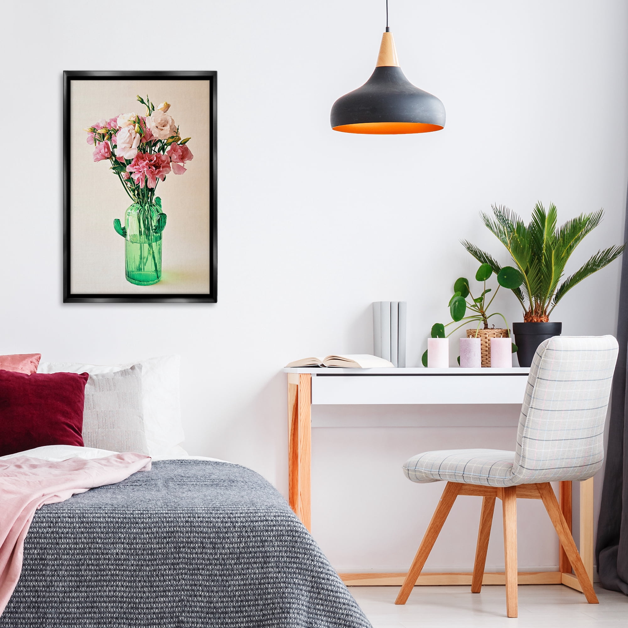 Stupell Industries Flowers in Cactus Vase Plants & Flowers Photography Black Floater Framed Canvas Art Print Wall Art, 21 x 31