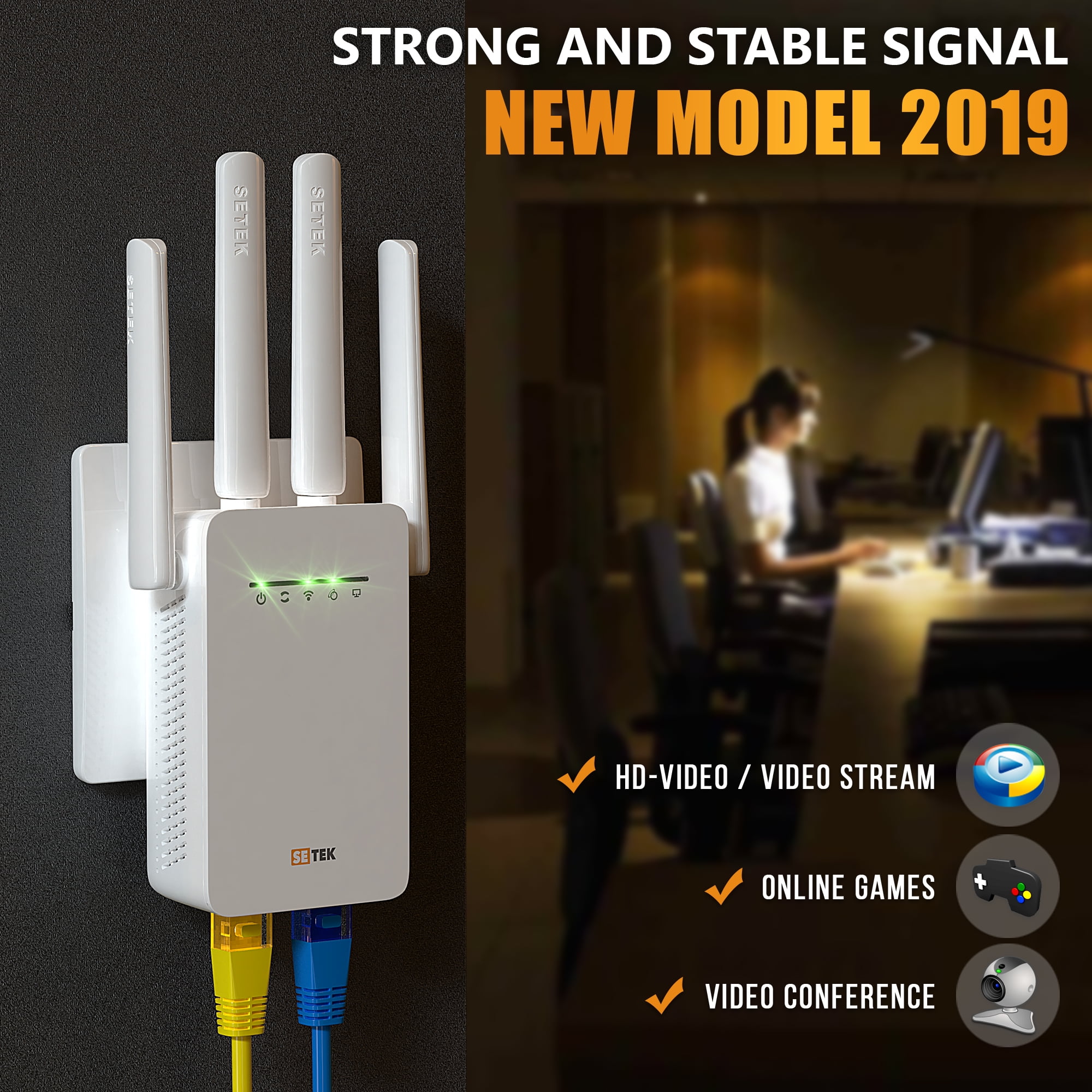 SETEK WiFi Range Signal Booster to 2500 Feet, 300 MBPS Wireless Internet Amplifier - Covers 15 Devices with 4 External Working Modes, Overvoltage Protection, LAN/Ethernet Port - Walmart.com