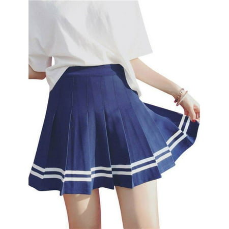 - Babula Women Tennis High Waist Plain Skater Flared Pleated Mini Skirt