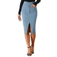 thumbnail image 1 of Faldas de lápiz midi de mezclilla de alta cintura para mujer INSPIRE CHIC M azul claro, 1 of 6