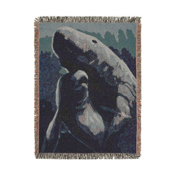 Blue Whale Pair Woven Blanket, 100% Cotton, Ocean Wildlife Style for Living Room