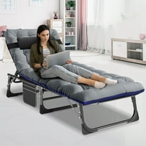 NAIZEA Portable Camping Cot, 4-Position Adjustable Folding Bed, Lounge Chair with Mattress and Pillow, Gray