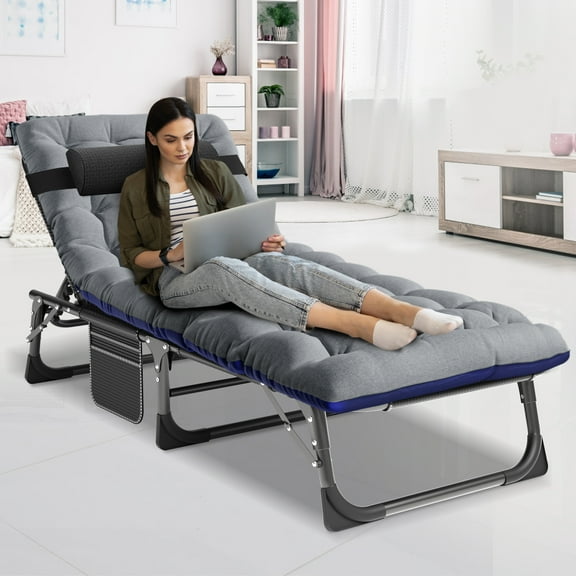 MOPHOTO Adult Camping Cot, Folding Cot, Outdoor Patio Folding Chaise Lounge Chair for Sunbathing, W/Pearl Cotton Pad