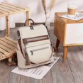 thumbnail image 5 of Mochila de cuero vegano para mujer Mochila de viaje grande Bolso de hombro universitario con borla (beige-marrón) (hy), 5 of 5