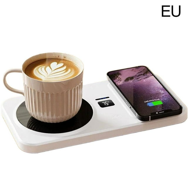 Coffee Mug Warmer, 2 in 1 Phone Wireless Charger Drink Heating, 3 Heat Settings, Temperature Controlled, 8H Auto Off, Candle Warmer, USB Heating Coaster Warmer with Touch Tech for Coffee, Milk and Tea