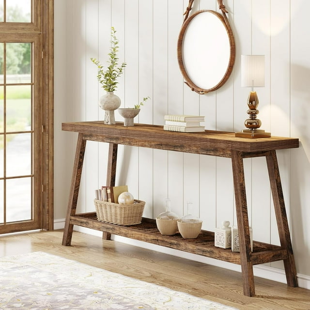 Farmhouse Console Entryway Table: 70.9 Inches All Wood Console Table for Entrance
