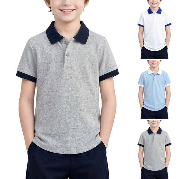 DJDLJWCJ Teen Boys School Uniform Pique polo Shirts Summer Solid Slim Fit Short Sleeve Shirts Summer Boys T Shirts Light Blue Size 14-15