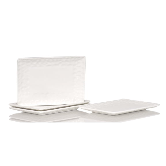 White Six Piece Rectangle Pebbled Porcelain Service For Six Salad Plate Set