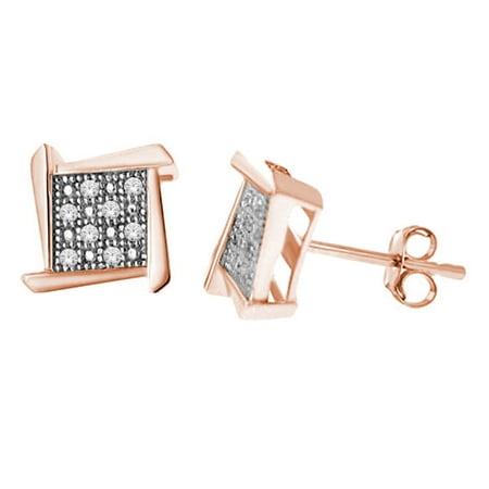 Imperial 1/20ct TDW Diamond Rose Gold Plated Frame Style Cluster Stud Earrings