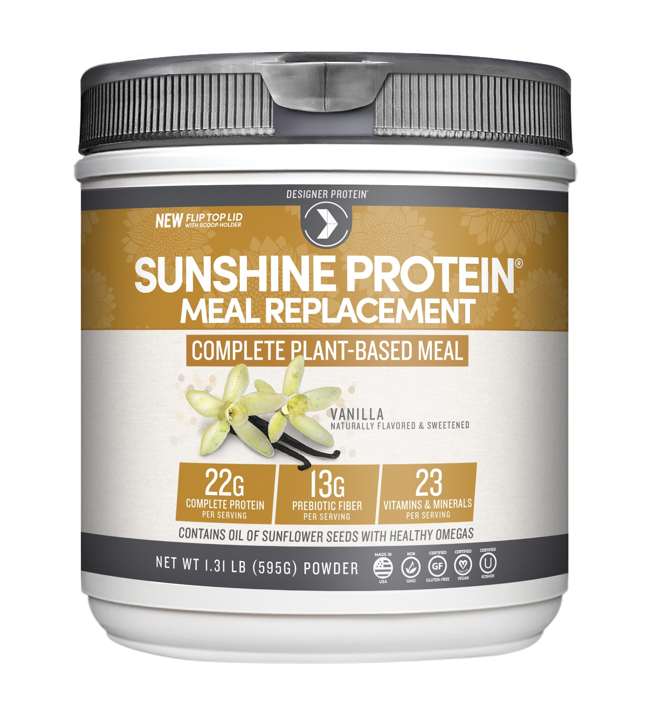 Designer Protein Sunshine Protein Meal Replacement, Vanilla, 1.19 Lb