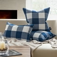 thumbnail image 3 of Buffalo Checker Plaids Series Cushion Square Decorative Throw Pillow Cusion for Couch, 18" x 18", Blue, 2 Pack, 3 of 5