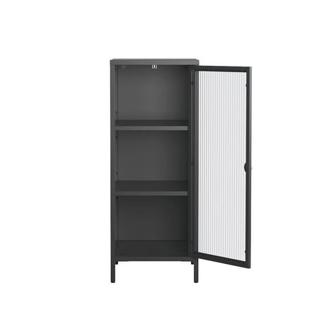 Glamour Home 40.02-inch Black One Door Storage Cabinet Fluted Clear Door and Gold Handle