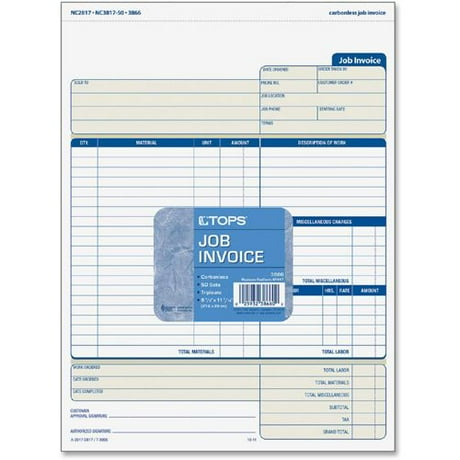 tops three part carbonless job invoice forms