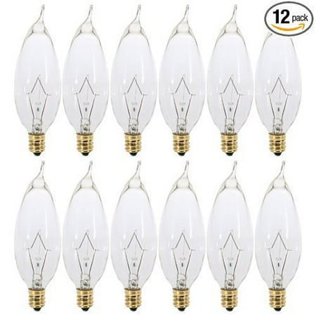 - (12 Pack) 60 Watt Clear Flame Shaped Incandescent, Candelabra Base Chandel...