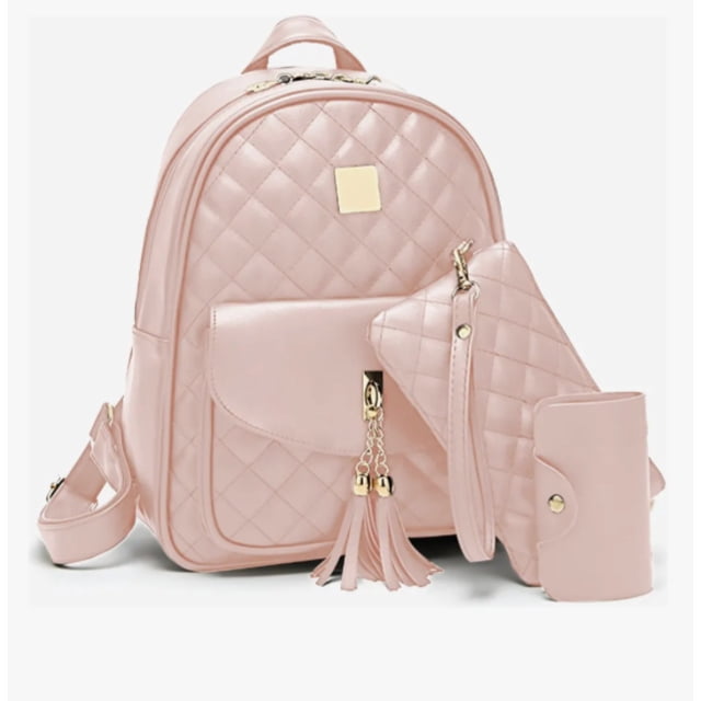 Mochilas Damas Bolsas De Cuero Versátil Rosa Conjunto 3 Pack Modelo Rosa