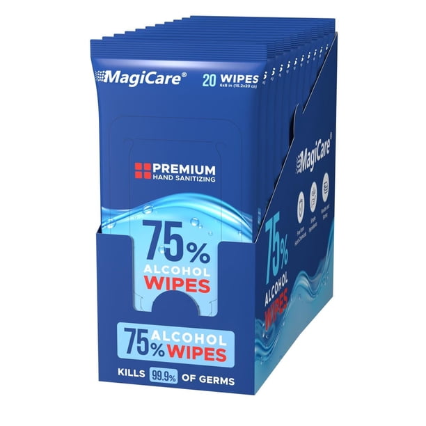 Toallitas desinfectantes para manos MAGICARE con 75% de alcohol, 10 paquetes x 20