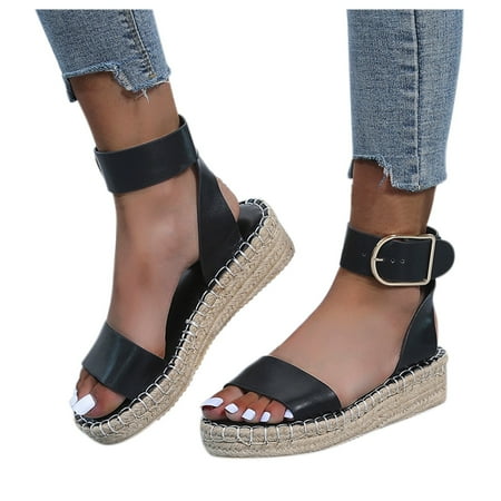 

A1 new home gifts for home Fashion Women s Casual Shoes Breathable Thick-soled Wedges Leisure Sandals Pu Black