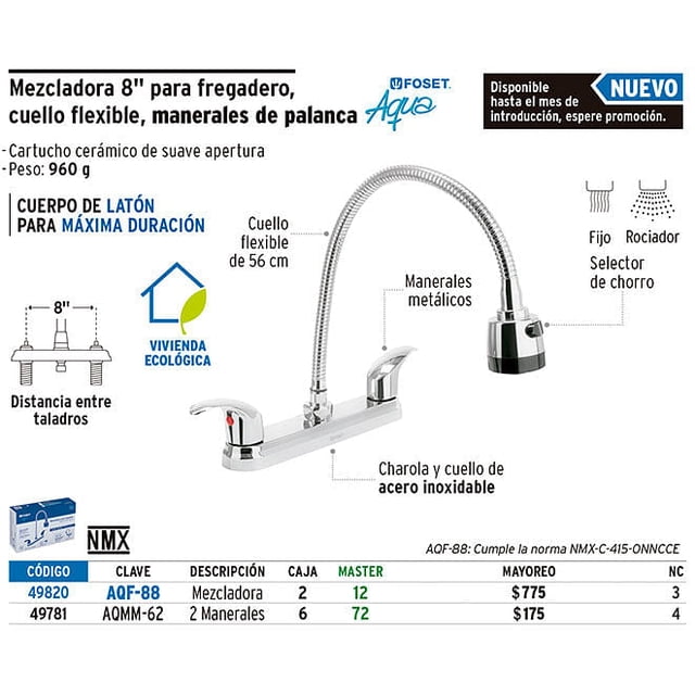 Juego 2 manerales tipo palanca para lavabo, Aqua Foset Juego 2 manerales tipo palanca para lavabo, Aqua