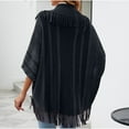 thumbnail image 5 of HTNBO Fringe Cape Coat for Women 3/4 Length Sleeve Cardigan Knit Poncho Stylish Striped Tassel Shawl Crochet, 5 of 7