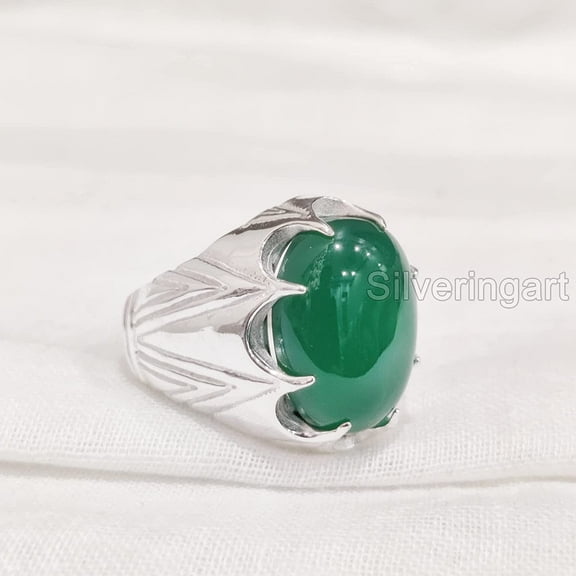 Green Onyx Mans Ring, Natural Green Onyx, December Birthstone, Silver Jewelry, 925 Silver Ring, Birthday Gift, Heavy Mens Ring, Arabic Design, Ottoman Style Ring, Christmas, Turkey Mens Signet Ring
