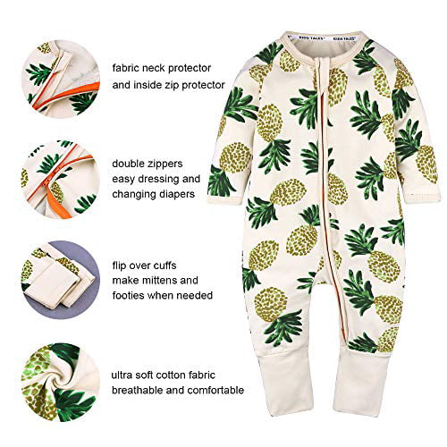 Kids Tales Summer Baby Boy Short Sleeve Pineapple Pajamas Cartoon Zipper Romper 