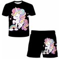 thumbnail image 1 of Ropa bonita de unicornio para niños, conjunto de 2 piezas con estampado de unicornio + Pantalones cortos, ropa de pantalón, traje de manga corta para bebés y niños pequeños, Outfit10T Gao Jinjia LED, 1 of 2