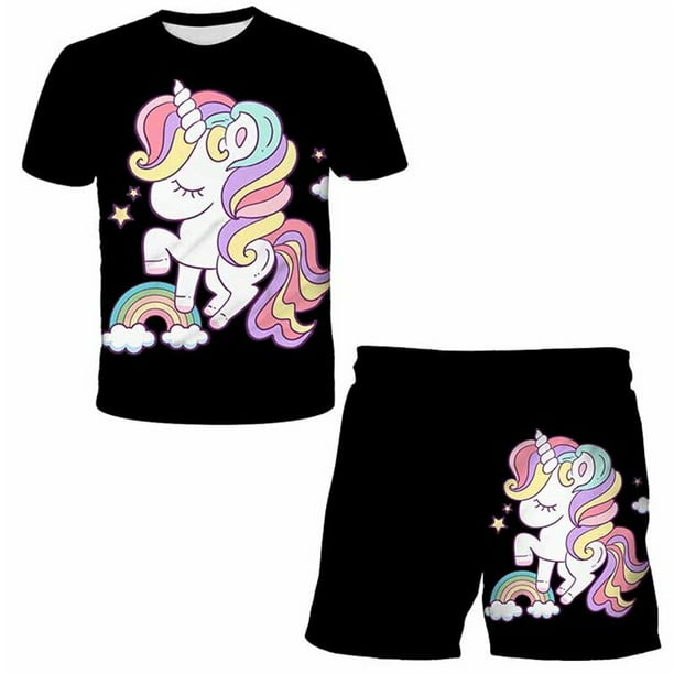 Verano bebé niños niñas unicornio camiseta + Pantalones cortos conjunto ropa niños lindo dibujos animados 2 uds niños niñas lindo unicornio ropa Sets4T Gao Jinjia LED