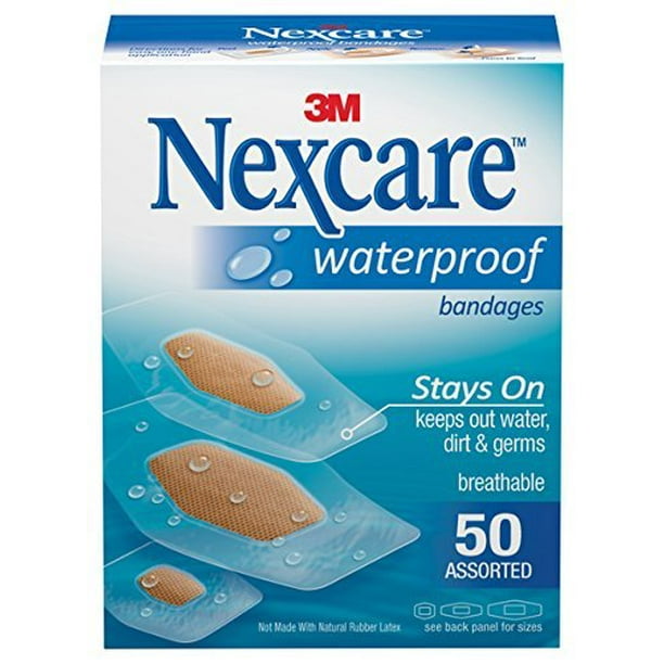 Nexcare Waterproof Clear Bandages Assorted Sizes, 50 Bandages