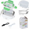 thumbnail image 3 of Heated Lunch Box, 40W Lunch Box with Spoon and Two Compartments, 2 in 1 Electric Heated Lunch Box, Stainless Steel Heated Bowl 12V/24V/220V (Dark Green), 3 of 5