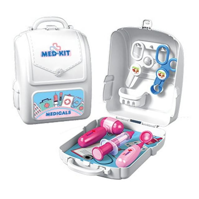 MesaSe Kids Pretend to Play Set Toys Children‘s Simulation Jewelry Dressing Table Toothbrush Tool Set Kitchen Tableware with Backback Box for Boys Girls White