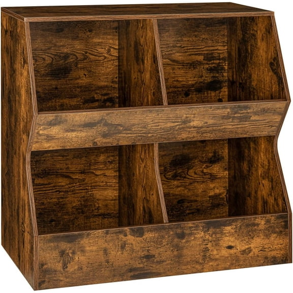 Kids Bookshelf, Toy Storage Organizer, Wooden Toy Cabinet, 4 Cubby Children Bookcase, 31.5" L Toddler Book Shelf for Bedroom, Nursery, Hallway, School, Rustic Brown