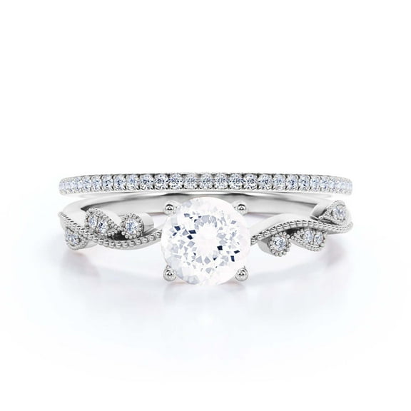Dazzling Boho & hippie 1.75 Carat Round Cut Diamond Moissanite Classic Inspired Engagement Ring, Unique Twist Band Wedding Ring in 925 Sterling Silver With 18k White Gold Plating, One Matching Band